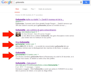 Gollumelite : 3 sites dans le Top 5 pour la GHS Team 1 gollumelite serp 17 11 2013