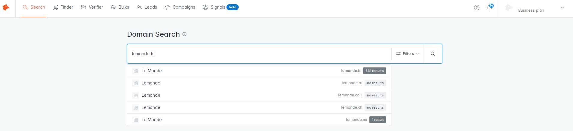 hunter.io trouver des emails avec des noms de domaine