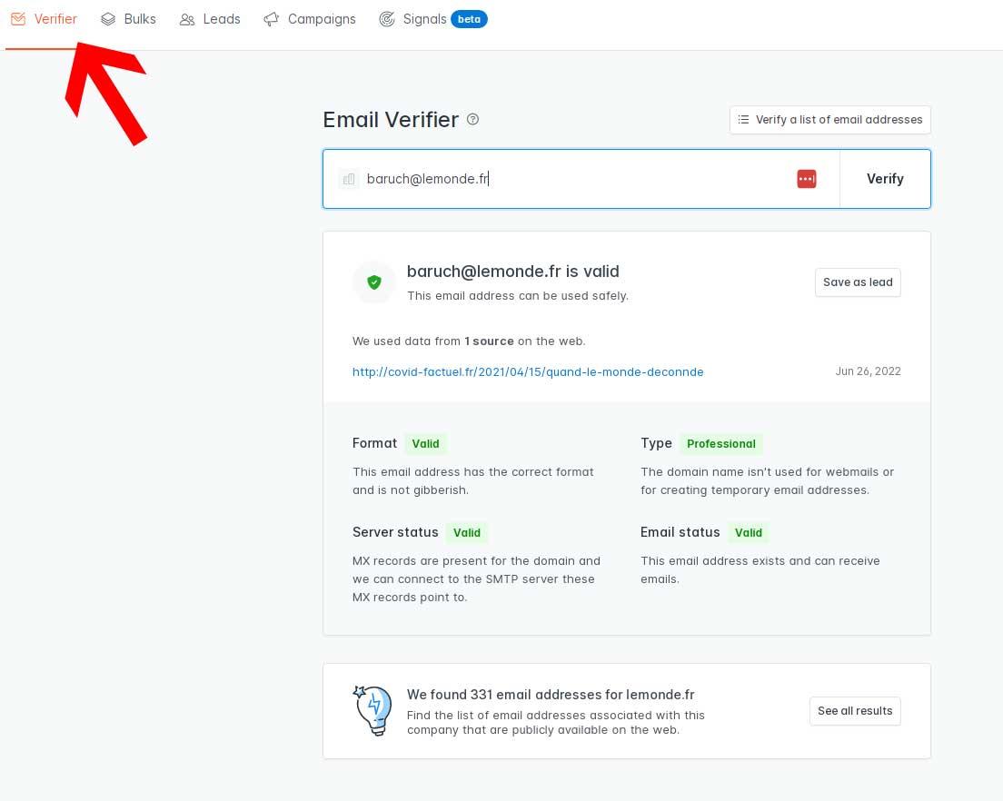 verifier des emails avec hunter.io